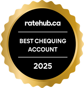 Ratehub.ca Best Chequing Account 2025 badge.